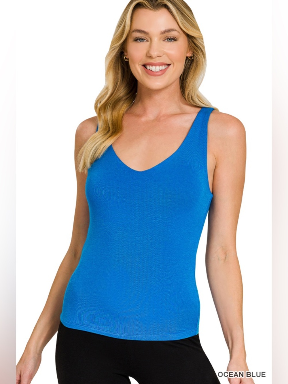 NWT ZENANA PREMIUM RAYON DOUBLE LAYERED V-NECK TANK TOP